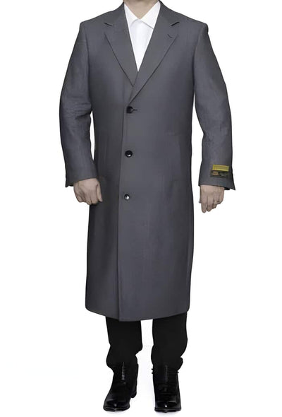 Full Length men's Ankle length Top Coat / Overcoat In Grey Herringbone - Mens Overcoat 1   - from alligatorwarehouse.com