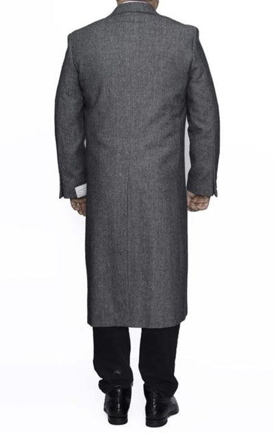 Full Length men's Ankle length Top Coat / Overcoat In Grey Herringbone - Mens Overcoat 2   - from alligatorwarehouse.com