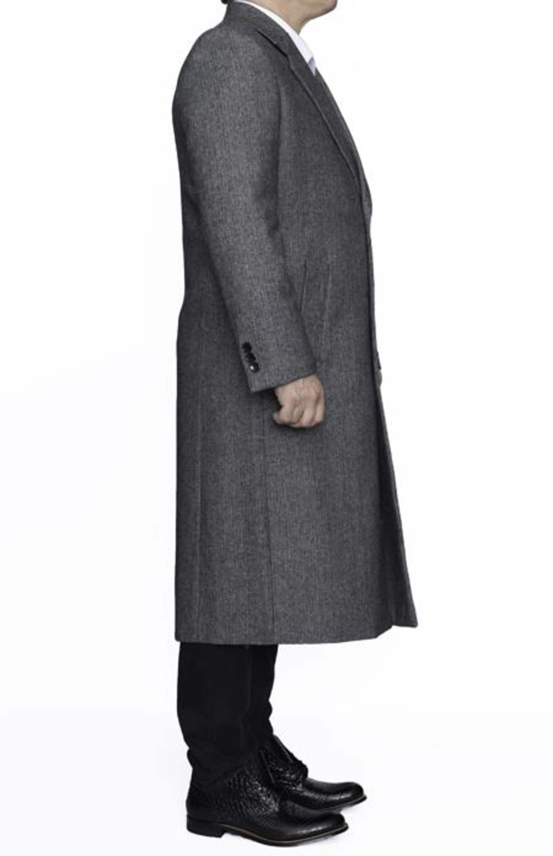 Full Length men's Ankle length Top Coat / Overcoat In Grey Herringbone - Mens Overcoat