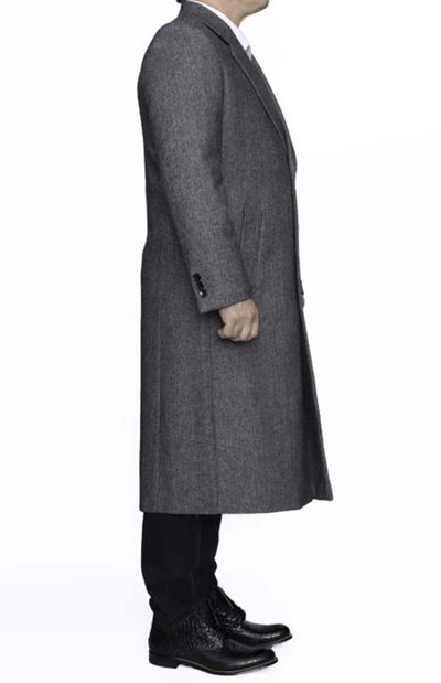 Full Length men's Ankle length Top Coat / Overcoat In Grey Herringbone - Mens Overcoat 3   - from alligatorwarehouse.com