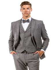 Tweed Suit" 1920s Vintage Looking Fabric Vested Suit - Grey Herringbone Fabric