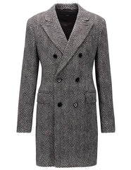 Men's Double Breasted Gray Herringbone Tweed Six Button Overcoat