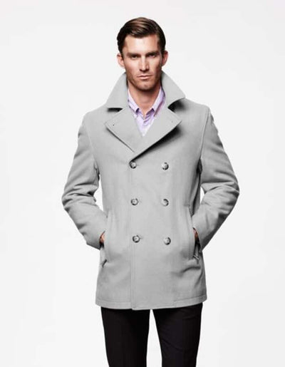 Men's  Light Grey Six Button Double Breasted Cheap Priced Mens Wool Peacoat Jacket 1   - from alligatorwarehouse.com