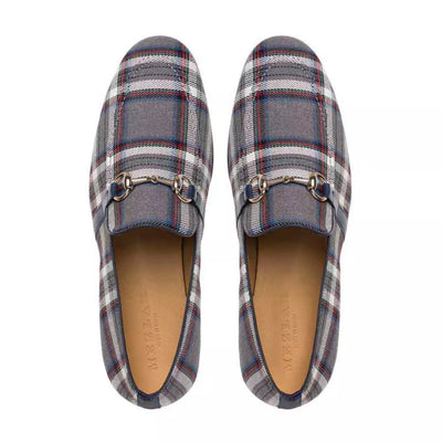Mezlan Knighton Grey Plaid Fabric Apron Toe  Moccasin 1   - from alligatorwarehouse.com