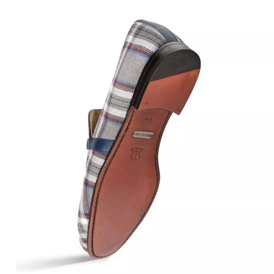 Mezlan Knighton Grey Plaid Fabric Apron Toe  Moccasin 2   - from alligatorwarehouse.com