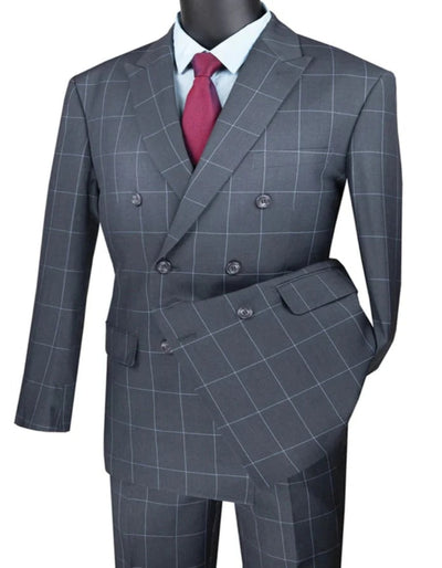 1920's Mens Vested Bold Gangster Vintage Plaid Suit With White Vest in Grey 1   - from alligatorwarehouse.com