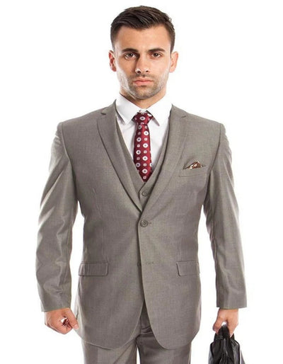 Light Grey Suit - Silver Gray Suit For Wedding - Men's Two Button Slim Fit Basic Vested Grey Wedding Suit 1   - from alligatorwarehouse.com