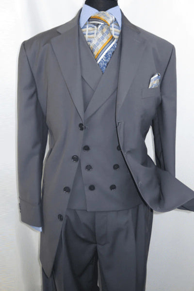 Mens 4 Button Double Breasted Vest Suit in Grey 1 4W-5020  - from alligatorwarehouse.com