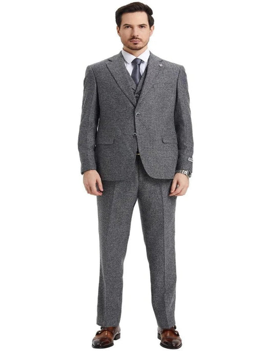 Tweed Suit 1920s Vintage Looking Fabric Vested Suit - Grey Tweed Herringbone Fabric