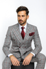 Suits With Baggy Pleated Pants - Wide Leg Pants 100% Wool - Classic Fit in Color Grey with Red Plaid by Rossiman 7   - from alligatorwarehouse.com