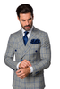 Suits With Baggy Pleated Pants - Wide Leg Pants 100% Wool - Classic Fit in Color Grey with Blue Plaid by Rossiman 6   - from alligatorwarehouse.com