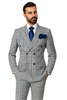 Suits With Baggy Pleated Pants - Wide Leg Pants 100% Wool - Classic Fit in Color Grey with Blue Plaid by Rossiman 5   - from alligatorwarehouse.com