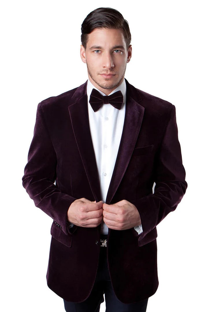 Mens Blazer - Cheap Priced Mens Sport Coat - Men's Two Button Classic Velvet Blazer In Red