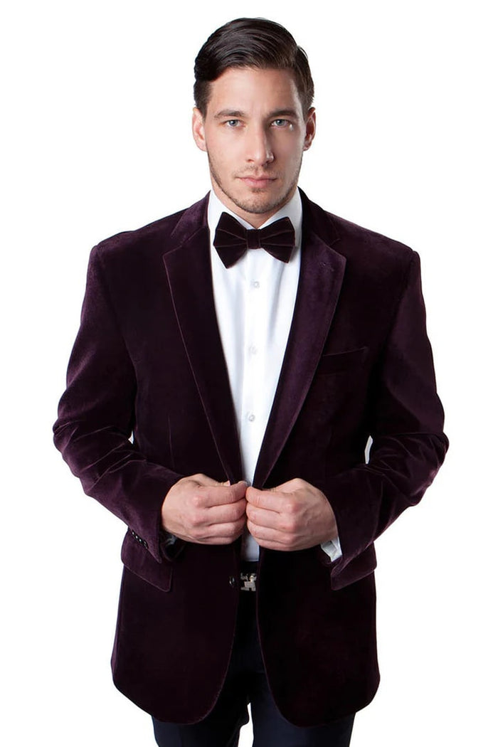Mens Blazer - Cheap Priced Mens Sport Coat - Men's Two Button Classic Velvet Blazer In Red
