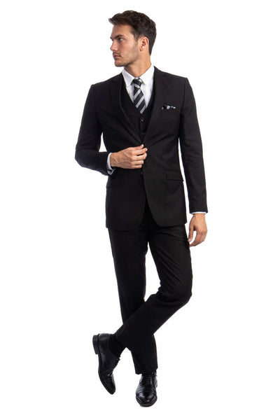 Men's Two Button Basic Hybrid Fit Vested Suit in Black 2 UT-6624  - from alligatorwarehouse.com