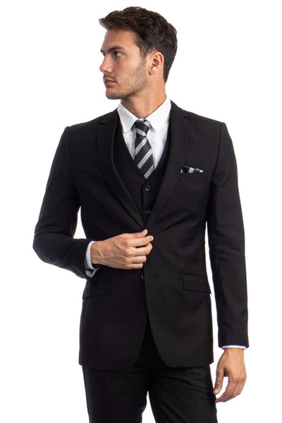 Men's Two Button Basic Hybrid Fit Vested Suit in Black 1 UT-6624  - from alligatorwarehouse.com