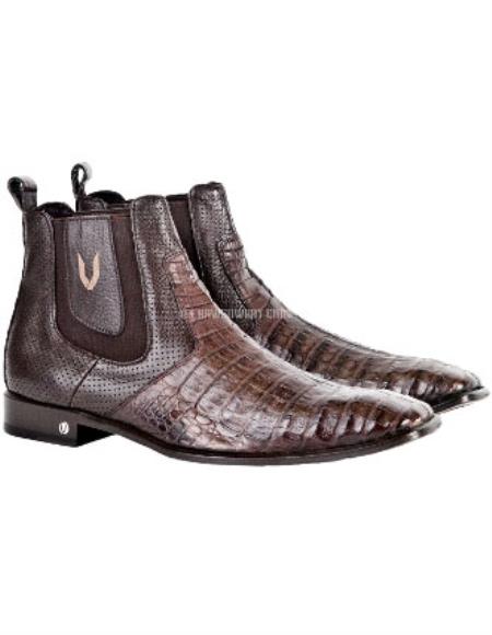 Men’s Brown Vestigium Caiman Belly Chelsea Boots, Genuine Exotic Dress Ankle Boots