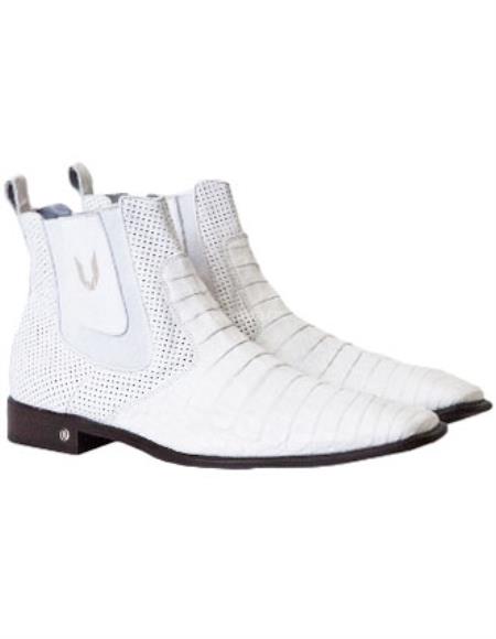Men's Handmade White Vestigium Boots Genuine Caiman Belly Chelsea Boots 1   - from alligatorwarehouse.com