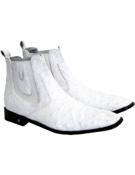 Men's Handmade White Vestigium Boots Genuine Ostrich Chelsea Boots 1   - from alligatorwarehouse.com