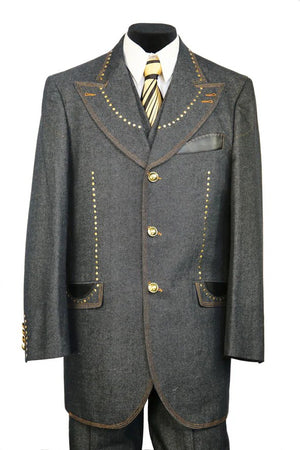 Denim Suit - Cotton Fabric Vested Suit - 3 Pieces Suit - Vested Fancy
