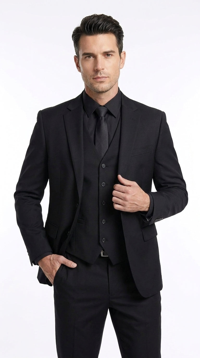 Men’s John Wick Inspired Black Vested Suit, Formal 3 Piece Wedding Business Dress Suit