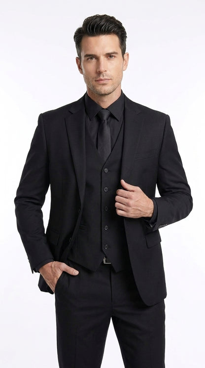 Men’s John Wick Inspired Black Vested Suit, Formal 3 Piece Wedding Business Dress Suit