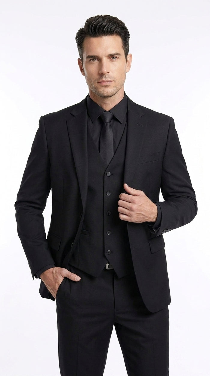 Men’s John Wick Inspired Black Vested Suit, Formal 3 Piece Wedding Business Dress Suit
