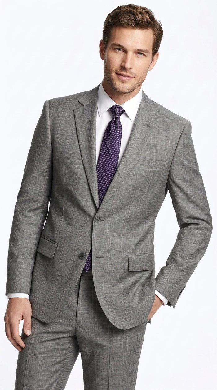 Men’s Gray Sharkskin 2-Piece Suit – Classic Fit Business, Wedding and Formal Suit