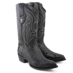 Los Altos Men's Black Genuine Caiman Hornback Boots