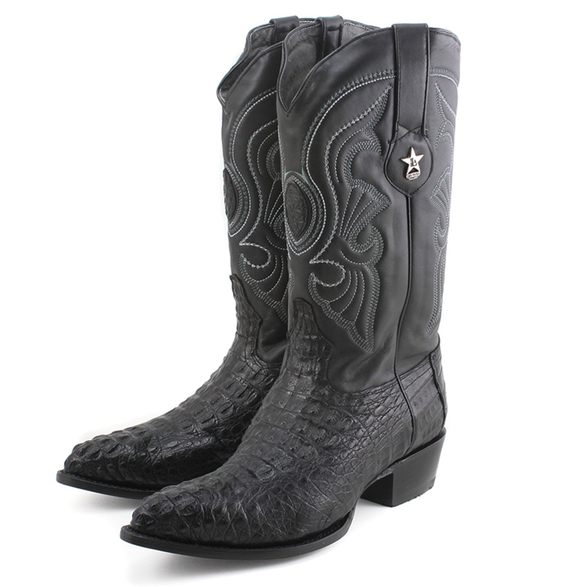 Los Altos Men's Black Genuine Caiman Hornback Boots