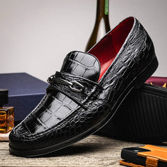 Marco Di Milano Hugo Men's Shoes Black Stylish Exotic Alligator Horsebit Loafers