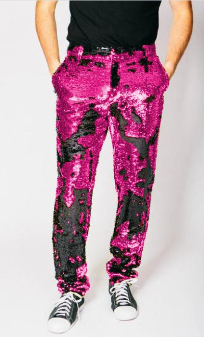 Mens Sequin Pants - Hot Pink Dress Party Pants 1   - from alligatorwarehouse.com