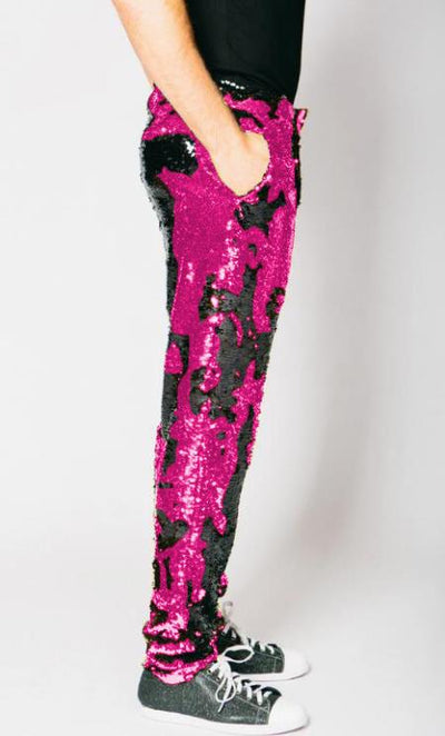 Mens Sequin Pants - Hot Pink Dress Party Pants 2   - from alligatorwarehouse.com