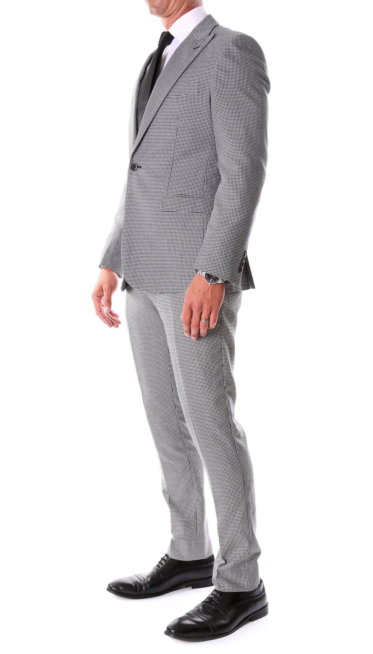 Mens Slim Fit Houndstooth Peak Lapel 2pc Suit
