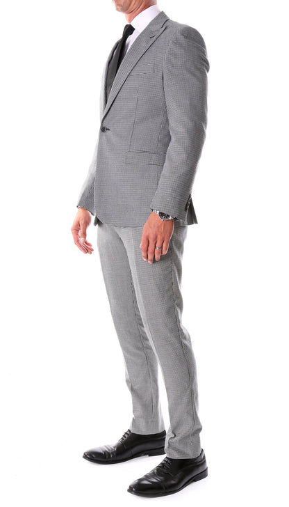 Mens Slim Fit Houndstooth Peak Lapel 2pc Suit