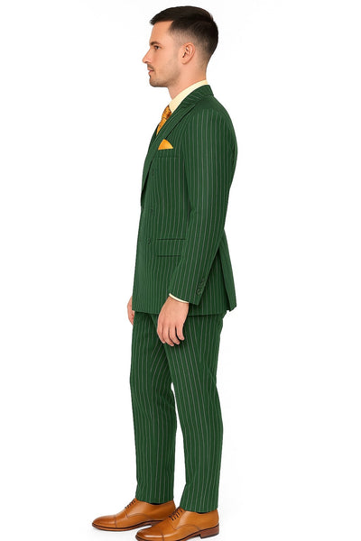 Mens Hunter Green Pinstripe Double-Breasted Suit – Bold 6-Button Vintage Gangster Style 1920s Look 2   - from alligatorwarehouse.com