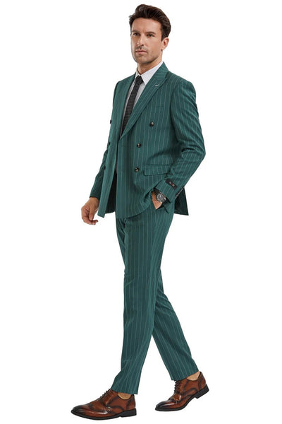 1920s Mens Suit - 1920s Mens Outfit - 1920s  costume  Bold Pinstripe  Suit  Hunter Green 2 HS-9716  - from alligatorwarehouse.com