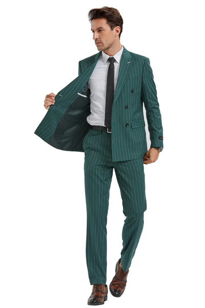 1920s Mens Suit - 1920s Mens Outfit - 1920s  costume  Bold Pinstripe  Suit  Hunter Green 3 HS-9716  - from alligatorwarehouse.com