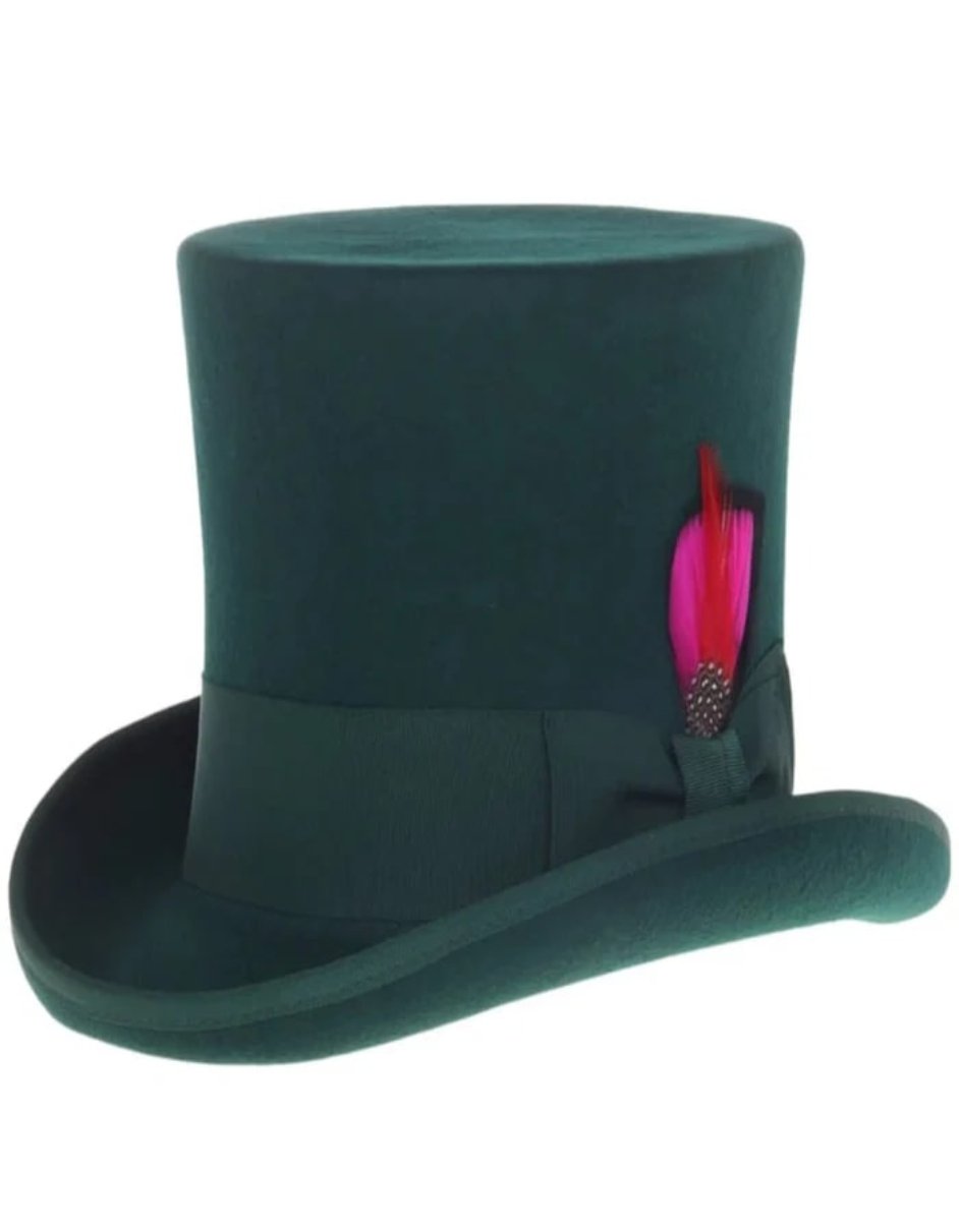 Victorian Steampunk Top Hat - 1800 19th Century - Dressy Loden Felt Top Hunter Green Hat