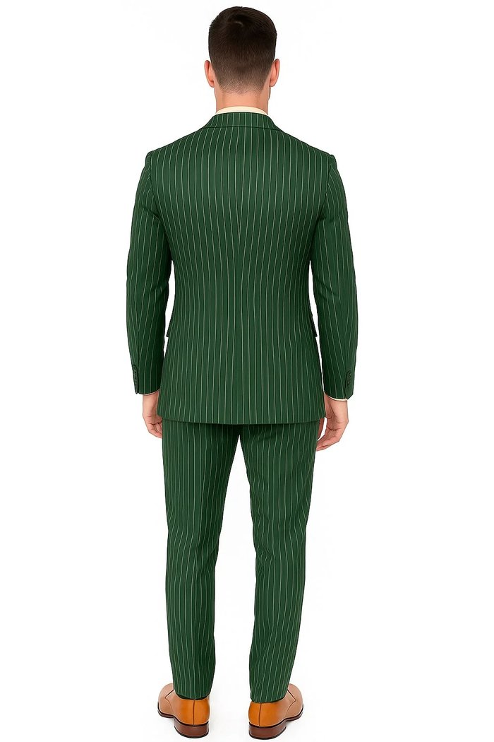 Mens Hunter Green Pinstripe Double-Breasted Suits – Bold 6-Buttons Vintage Gangster Style 1920s Look