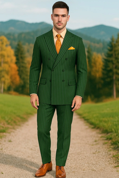 Mens Hunter Green Pinstripe Double-Breasted Suits – Bold 6-Buttons Vintage Gangster Style 1920s Look 5   - from alligatorwarehouse.com