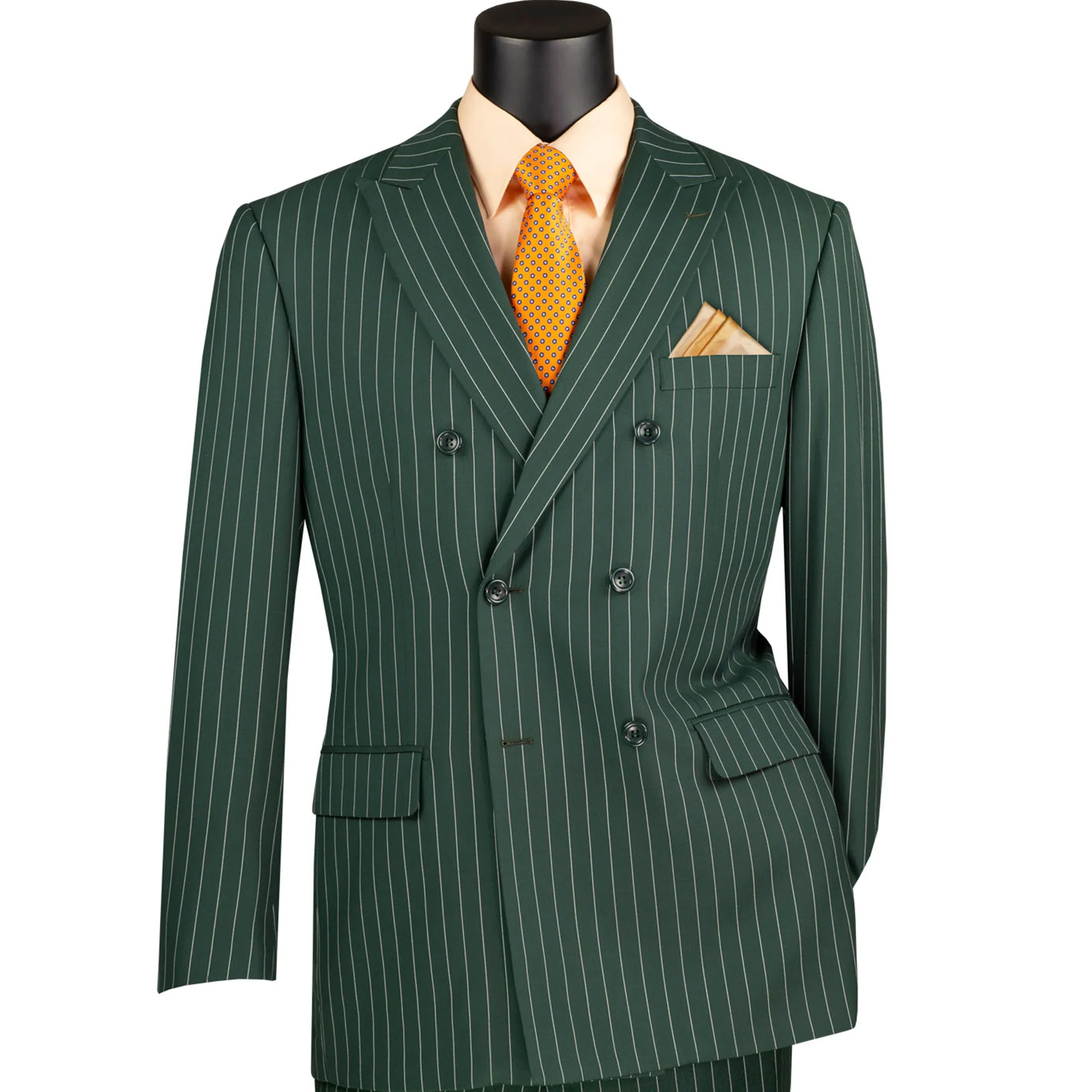 Mens Hunter Green Pinstripe Double-Breasted Suits – Bold 6-Buttons Vintage Gangster Style 1920s Look