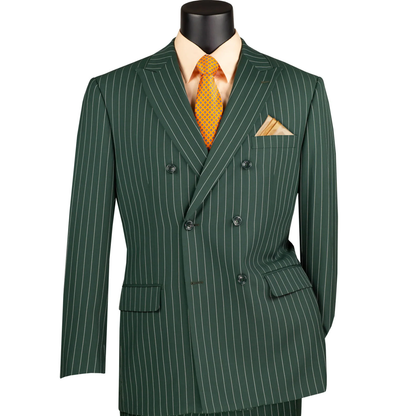 Mens Hunter Green Pinstripe Double-Breasted Suits – Bold 6-Buttons Vintage Gangster Style 1920s Look