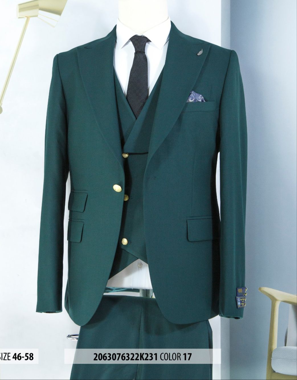 Ivory and Gold Button Wedding Suit - Off White Cream Peak Lapel with Double breasted Vest