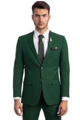 Men's Basic 2 Button Slim Fit Wedding Hunter Green Suit