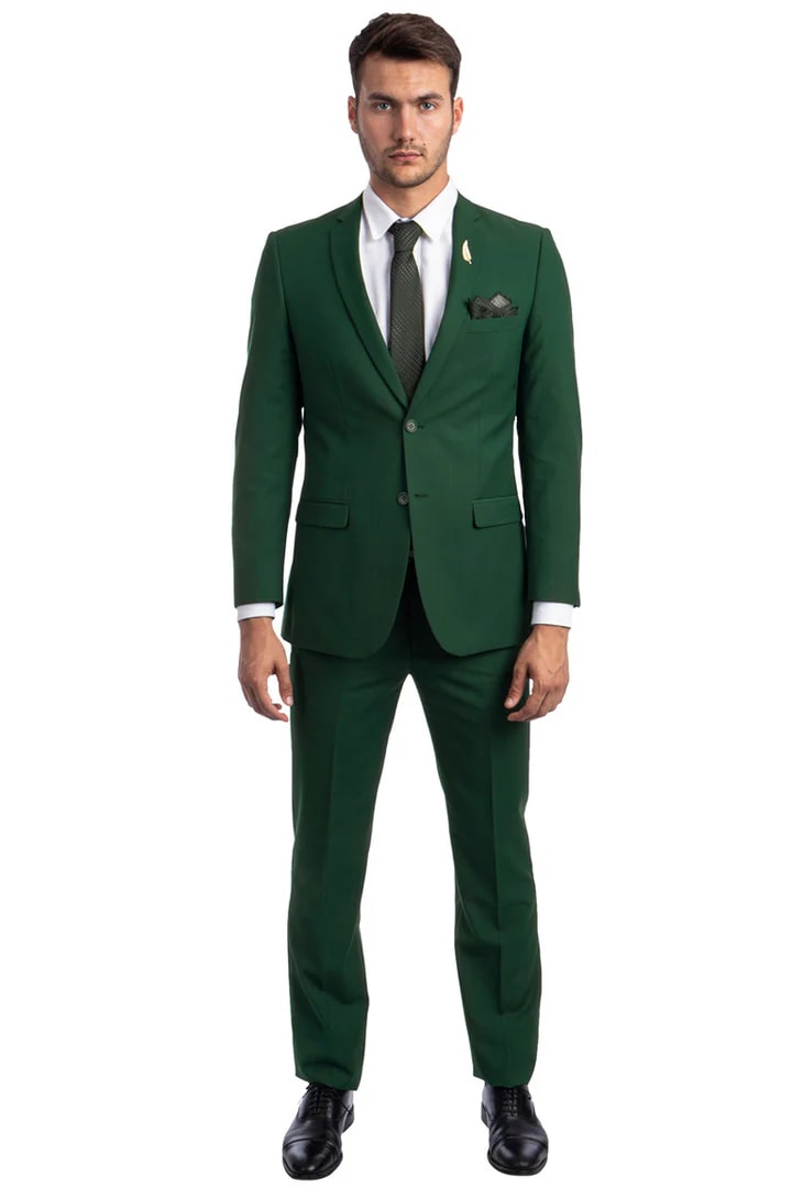 Men's Basic 2 Button Slim Fit Wedding Hunter Green Suit