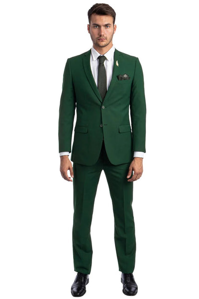 Men's Basic 2 Button Slim Fit Wedding Hunter Green Suit 2   - from alligatorwarehouse.com