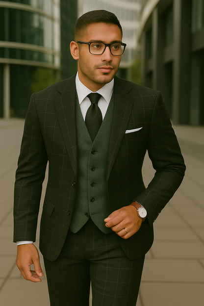 Wool Suit - Italian Made Business Suit by Statement Men's 3 Piece 100% Wool Modern Fit Suit - Bold Accent Color