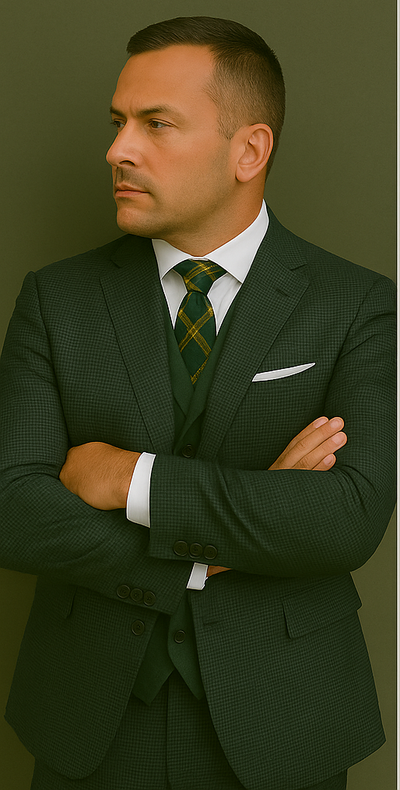 Wool Suit - Italian Made Business Suit by Statement Men's 3 Piece 100% Wool Modern Fit Suit - Double Breasted Vest 3 MARCO-2_Hunter Green_38R  - from alligatorwarehouse.com