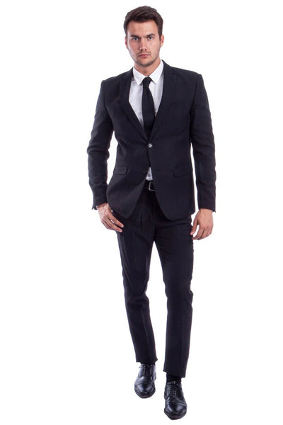 Men's Two Button Basic Hybrid Fit Business Suit In Black 2 DN-0557  - from alligatorwarehouse.com